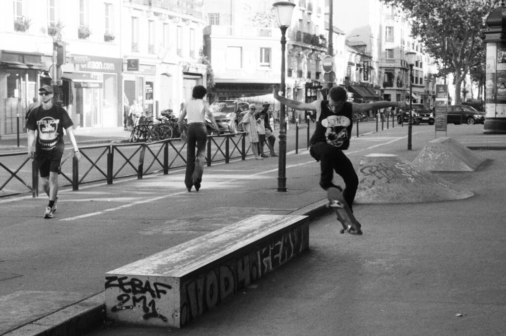 Skateboarding on Boulevard de Charonne, Paris